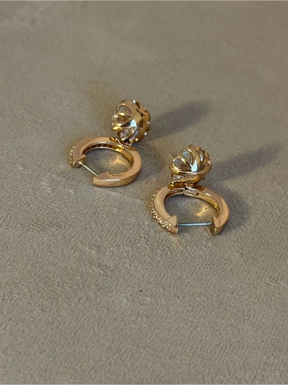kate spade Rose Gold Hoop Earrings with Clear Crystal Drops